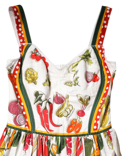 Dolce & Gabbana White Vegetables Sleeveless A-line Midi Dress
