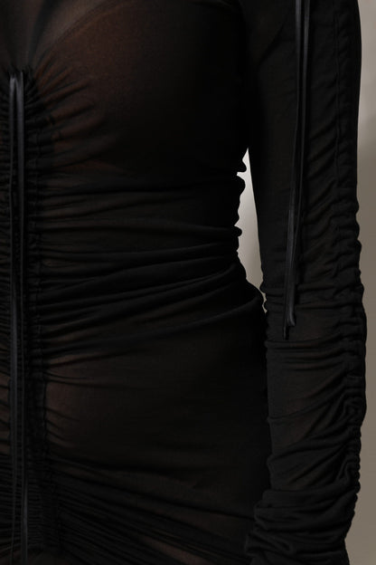 Dolce & Gabbana Black Mesh Trim Bodycon Long Sheath Dress