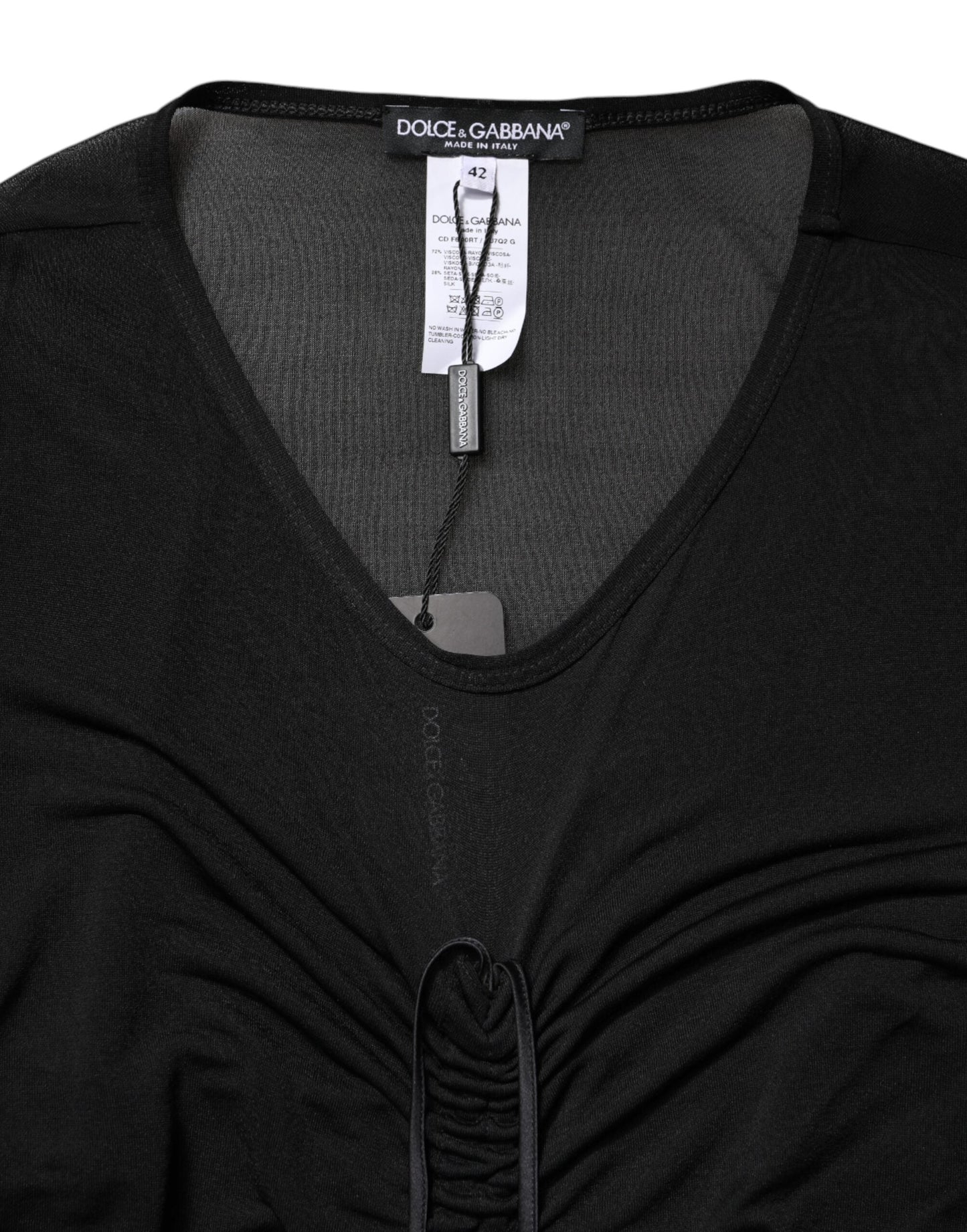 Dolce & Gabbana Black Mesh Trim Bodycon Long Sheath Dress