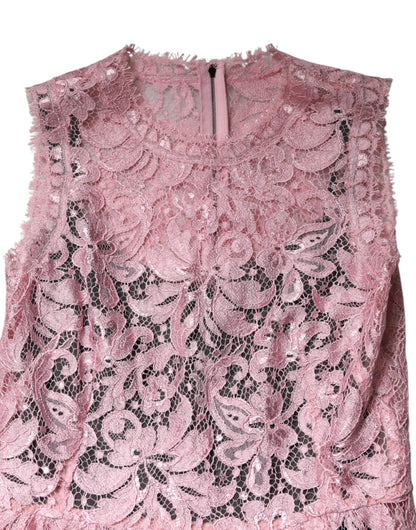 Dolce & Gabbana Pink Floral Lace Sleeveless Sheath Dress