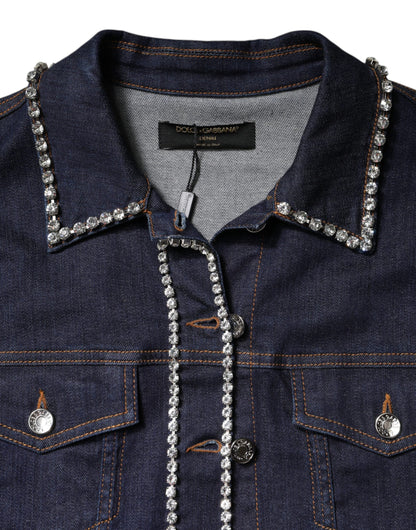 Dolce & Gabbana Blue Denim Cotton Crystal Embellished Jacket