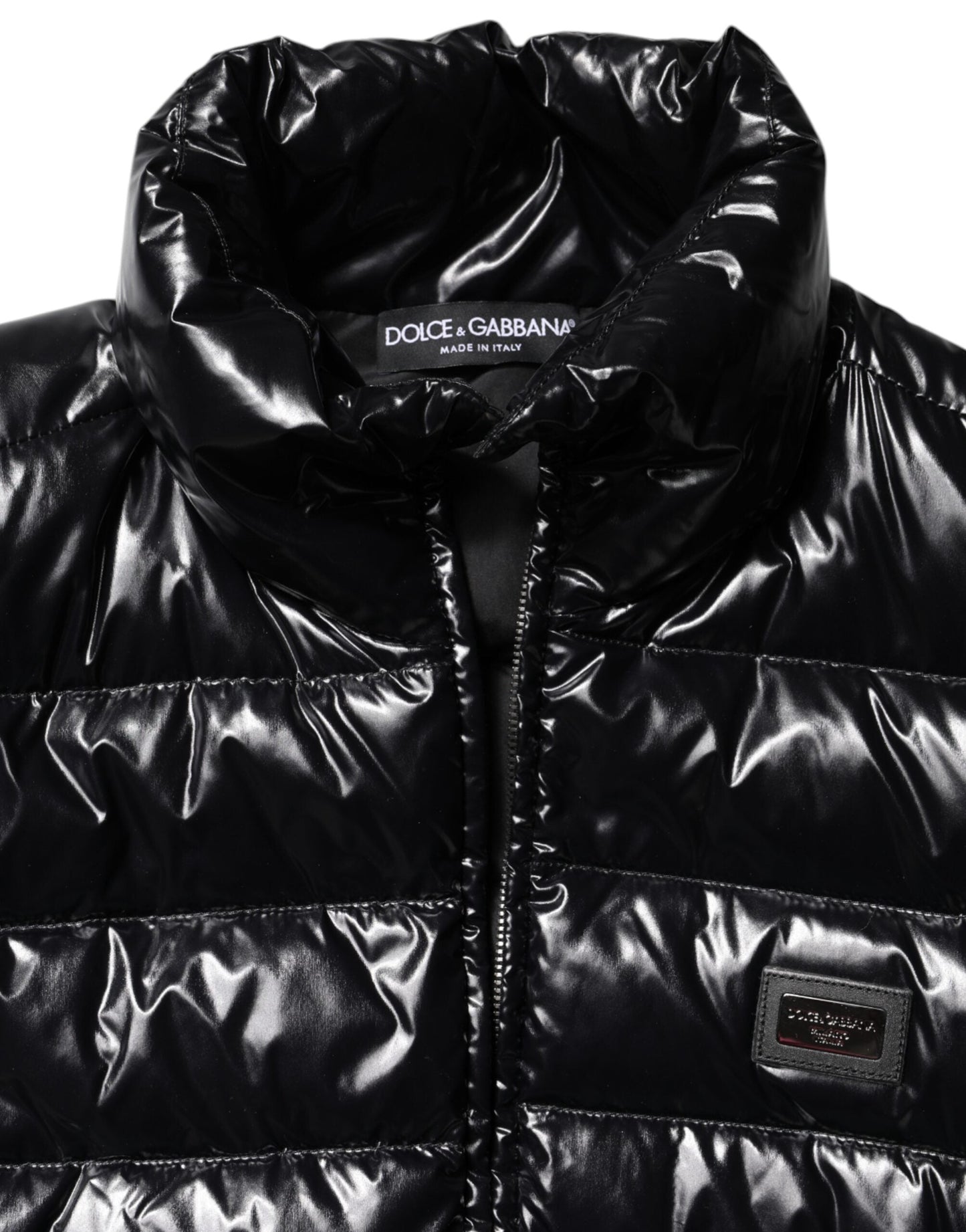 Dolce & Gabbana Black Logo Plaque Full Zip Puffer Jacket