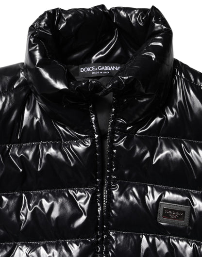 Dolce & Gabbana Black Logo Plaque Full Zip Puffer Jacket