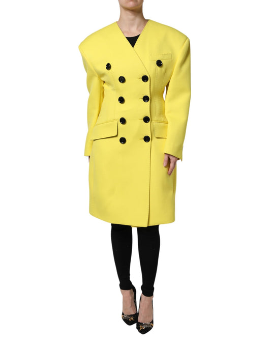 Dolce & Gabbana Yellow Double Breasted Trench Coat Jacket