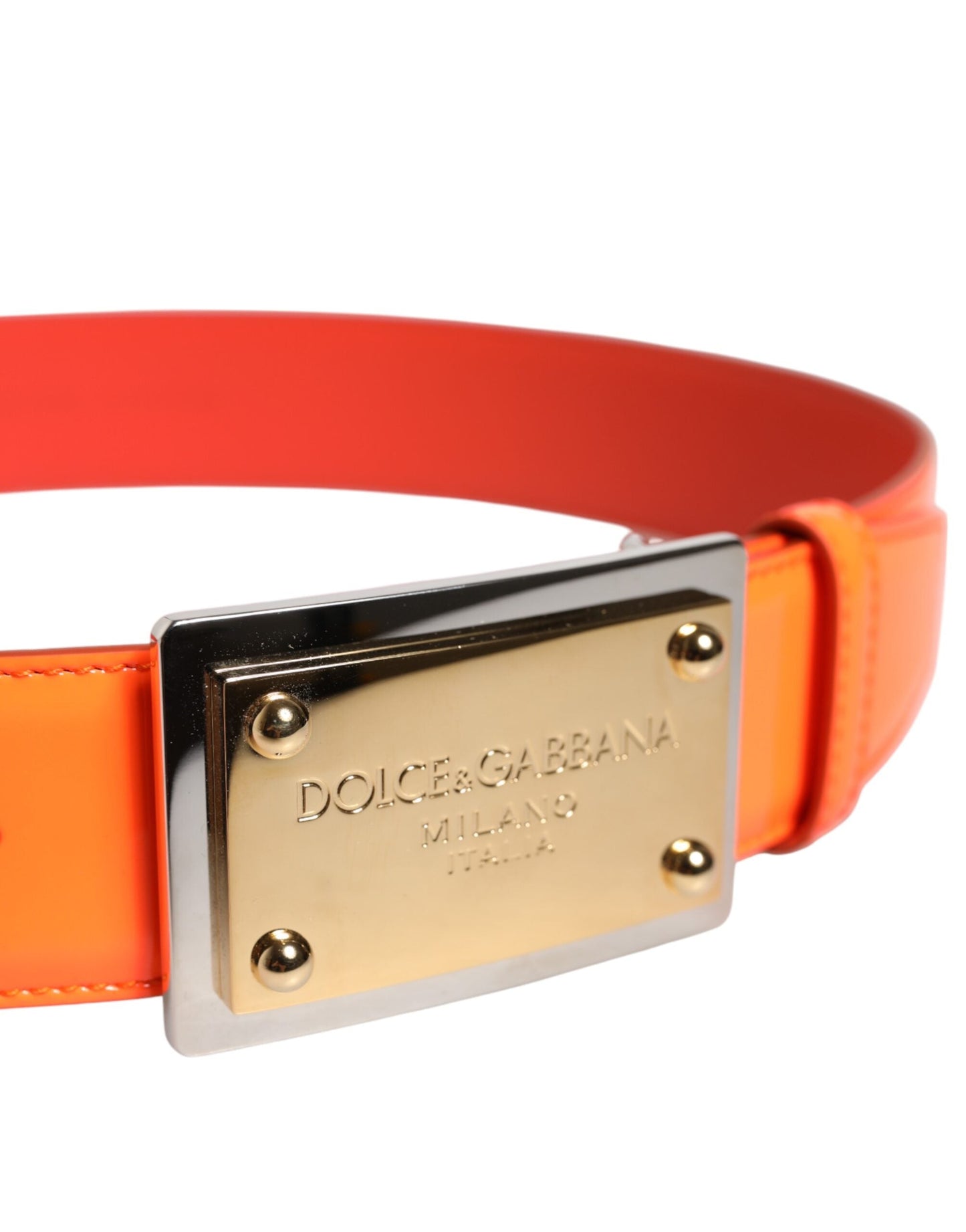 Dolce & Gabbana Orange Gold Tone Metal Logo Buckle Belt