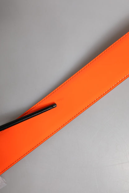 Dolce & Gabbana Orange Gold Tone Metal Logo Buckle Belt