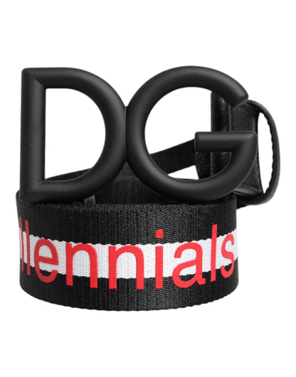 Dolce & Gabbana Black Polyester Logo Print DG Buckle Belt