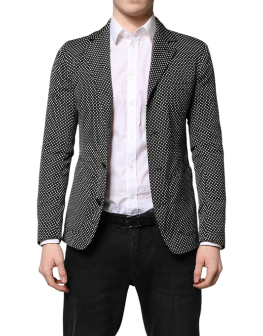 Dolce & Gabbana Black White Patterned Men Suit Coat Blazer