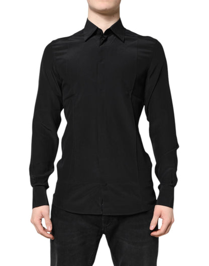 Dolce & Gabbana Black Silk GOLD Long Sleeves Dress Shirt