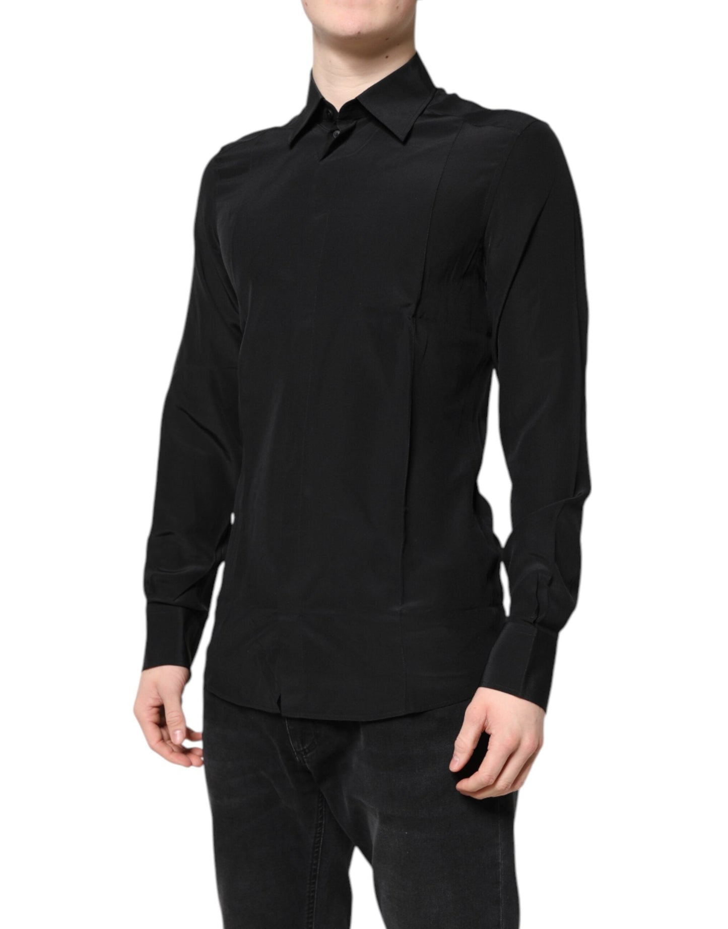 Dolce & Gabbana Black Silk GOLD Long Sleeves Dress Shirt