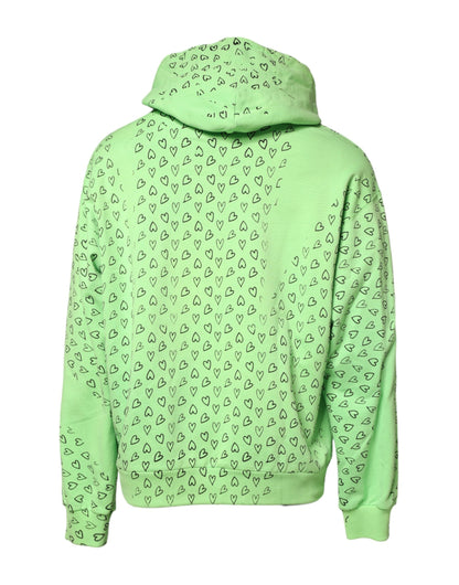 Dolce & Gabbana Green Cotton Logo Heart Print Hooded Sweater