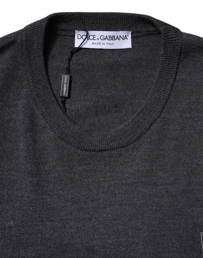 Dolce & Gabbana Gray Wool Logo Knitted Men Pullover Sweater