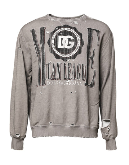 Dolce & Gabbana Gray Logo Print Crew Neck Pullover Sweater