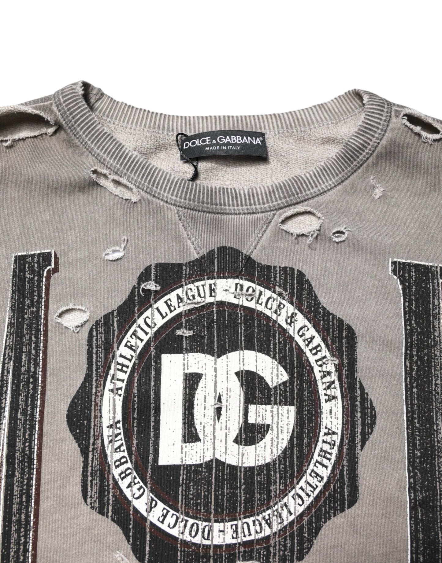 Dolce & Gabbana Gray Logo Print Crew Neck Pullover Sweater