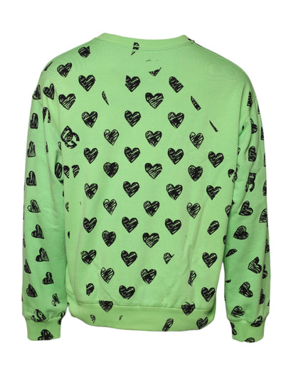 Dolce & Gabbana Green Heart Print Crew Neck Pullover Sweater