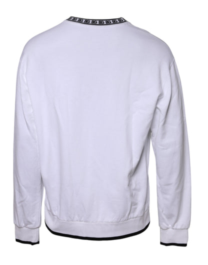 Dolce & Gabbana White Logo Cotton Crew Neck Pullover Sweater