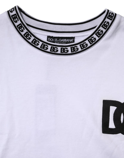 Dolce & Gabbana White Logo Cotton Crew Neck Pullover Sweater