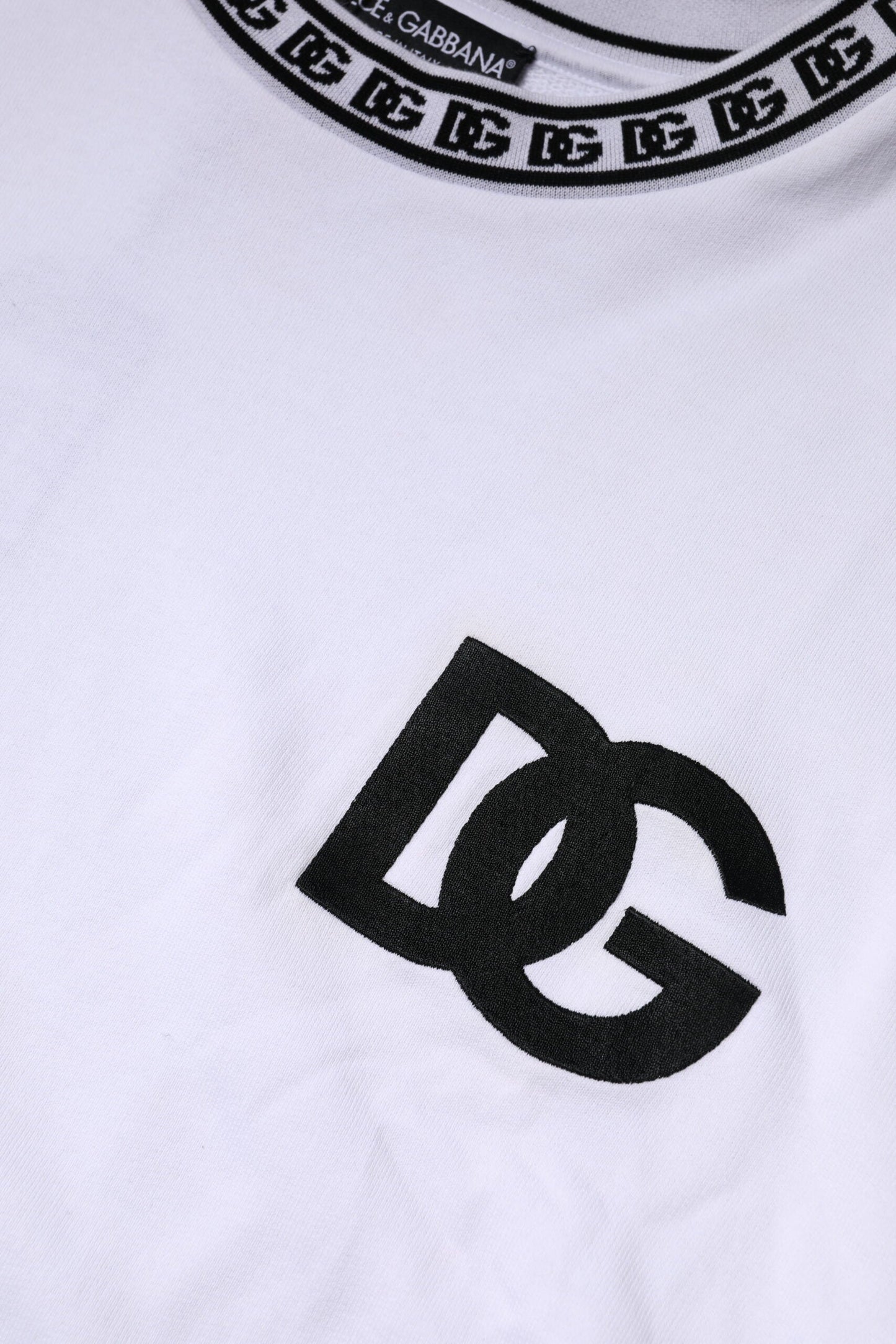 Dolce & Gabbana White Logo Cotton Crew Neck Pullover Sweater