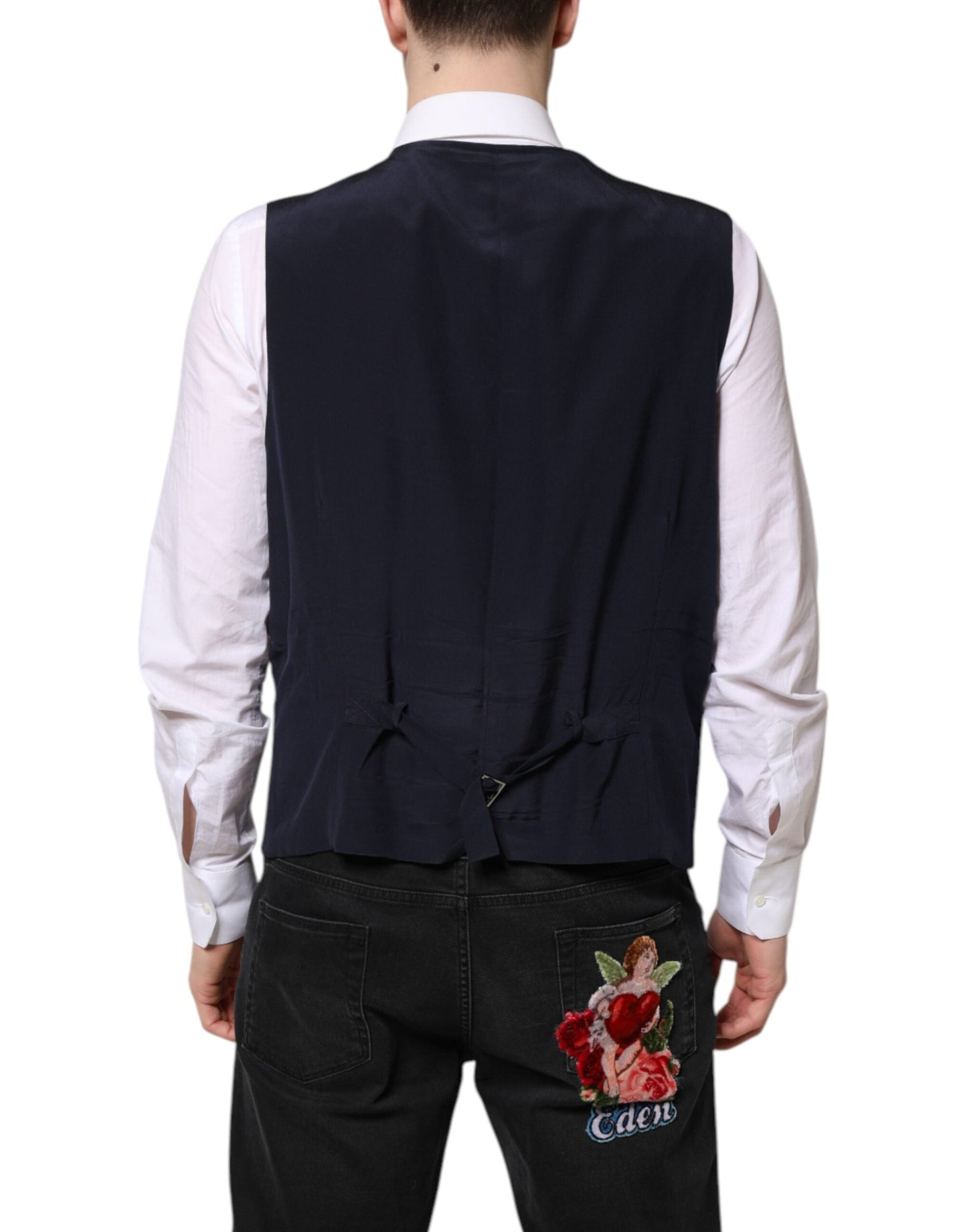 Dolce & Gabbana Black Wool Waistcoat Dress Formal Vest