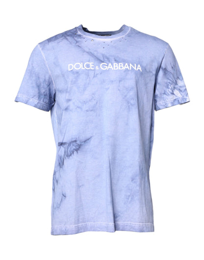 Dolce & Gabbana Blue Cotton Logo Print Crew Neck T-shirt