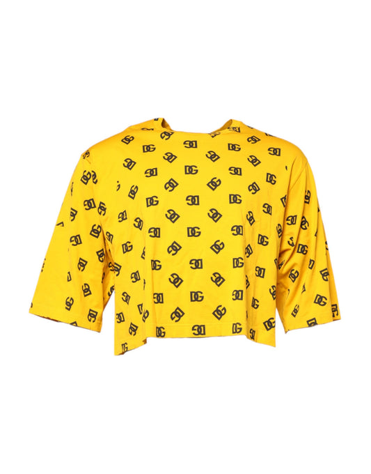 Dolce & Gabbana Yellow Cotton DG Logo Print Cropped T-shirt