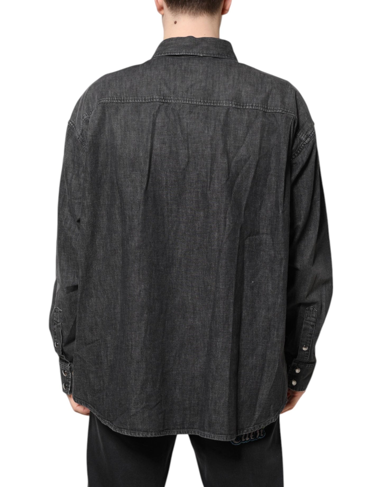Dolce & Gabbana Gray Long Sleeves Button Down Denim Shirt