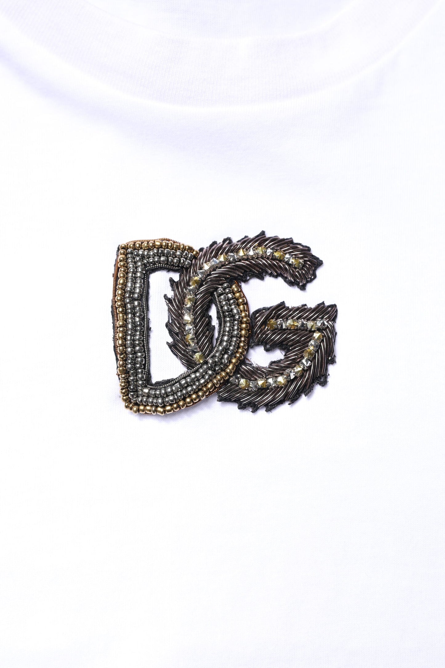 Dolce & Gabbana White Cotton DG Embroidery Crew Neck T-shirt