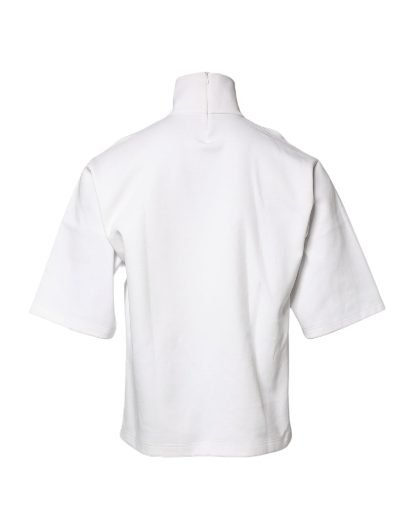 Dolce & Gabbana White Cotton Turtleneck DG Applique T-shirt