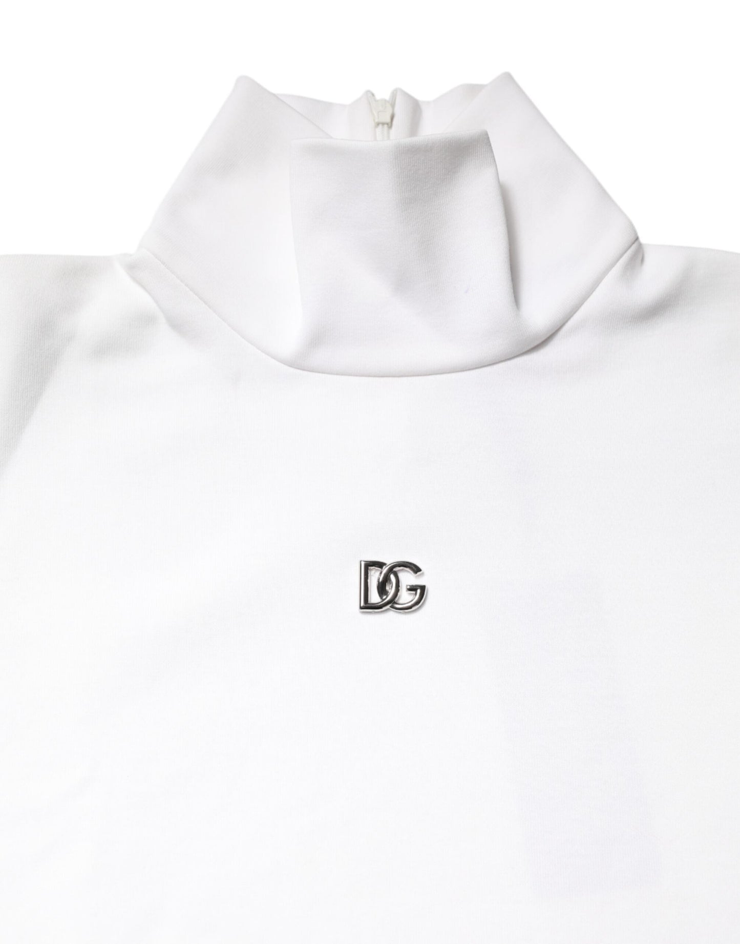 Dolce & Gabbana White Cotton Turtleneck DG Applique T-shirt