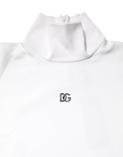Dolce & Gabbana White Cotton Turtleneck DG Applique T-shirt