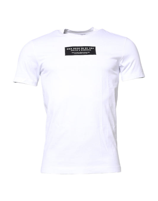 Dolce & Gabbana White Cotton Logo Patch Crew Neck T-shirt