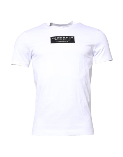 Dolce & Gabbana White Cotton Logo Patch Crew Neck T-shirt