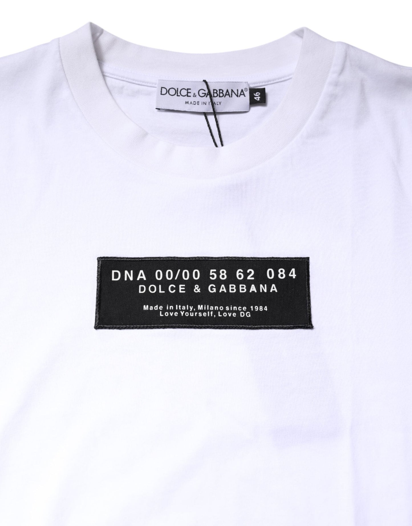 Dolce & Gabbana White Cotton Logo Patch Crew Neck T-shirt