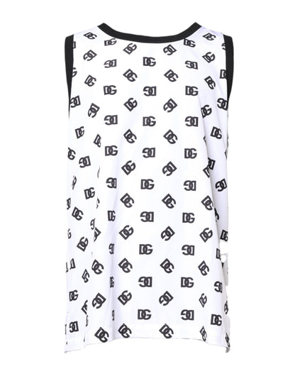 Dolce & Gabbana White Polyester Sleeveless DG Logo T-shirt