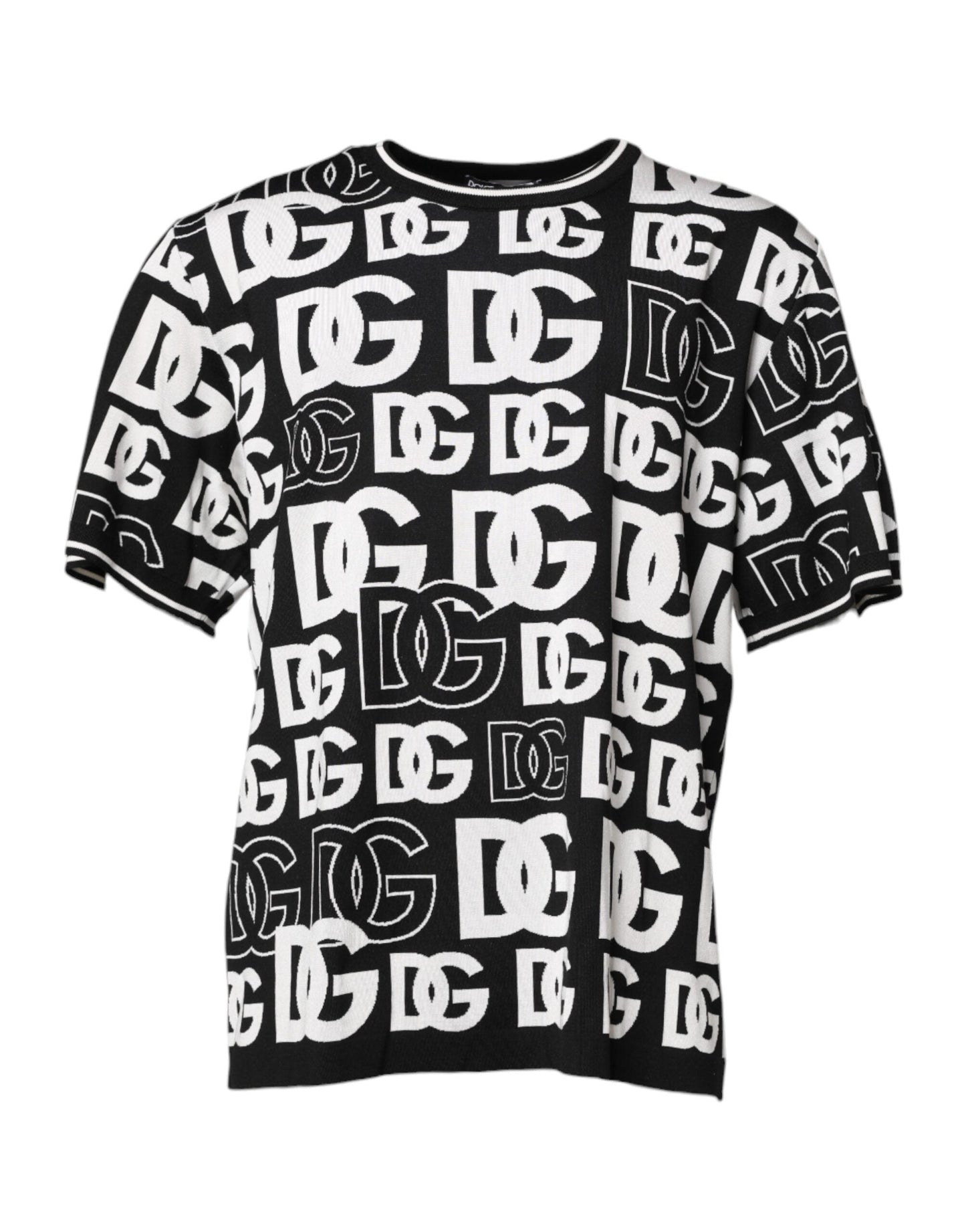 Dolce & Gabbana Black White Silk Knit DG Print T-shirt
