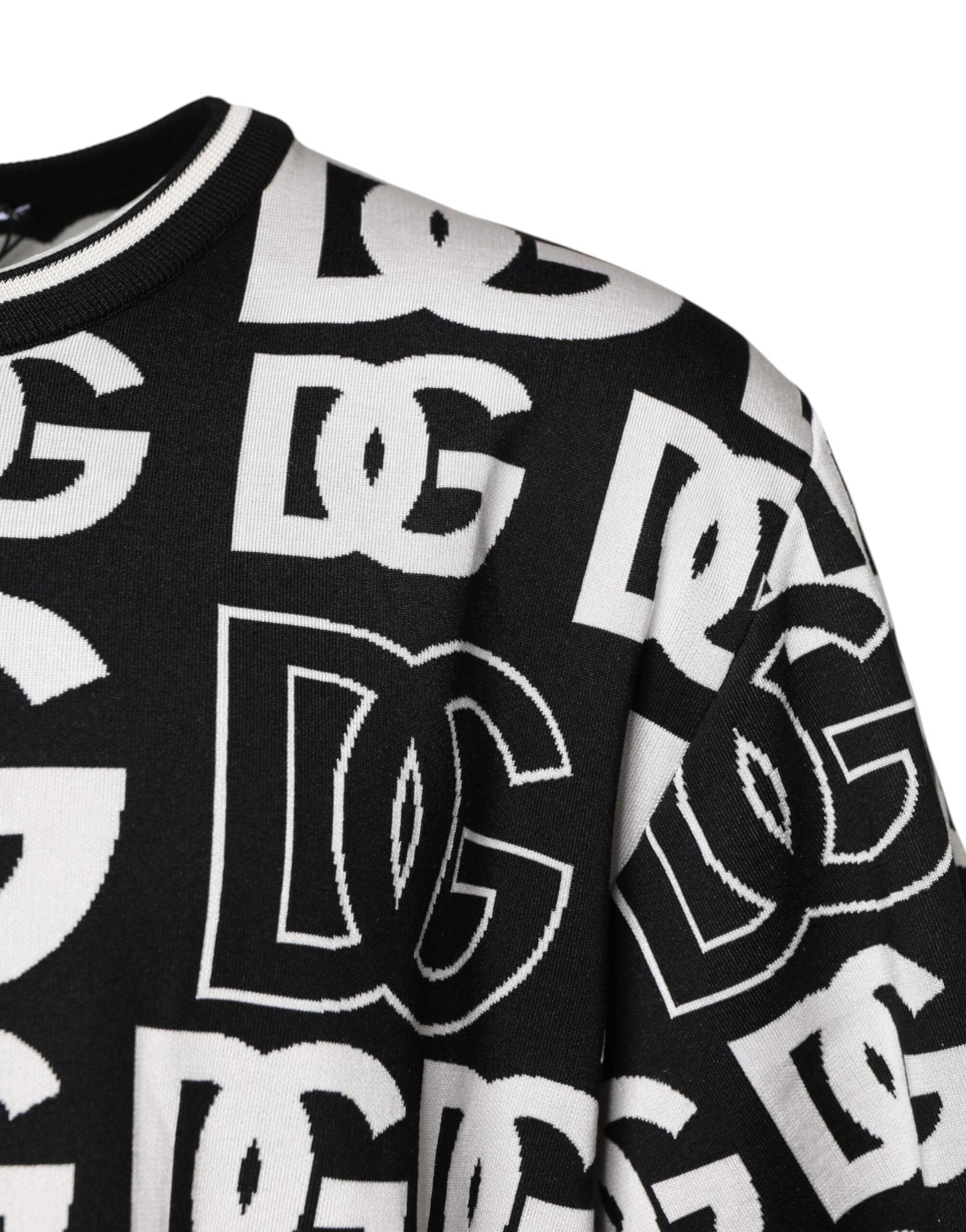 Dolce & Gabbana Black White Silk Knit DG Print T-shirt