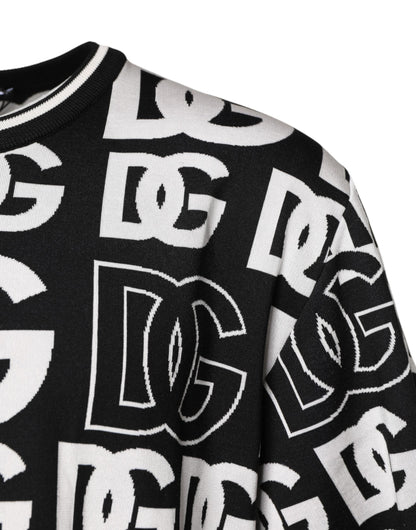 Dolce & Gabbana Black White Silk Knit DG Print T-shirt