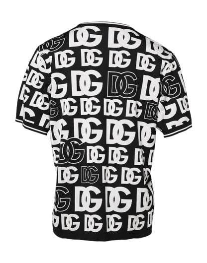 Dolce & Gabbana Black White Silk Knit DG Print T-shirt