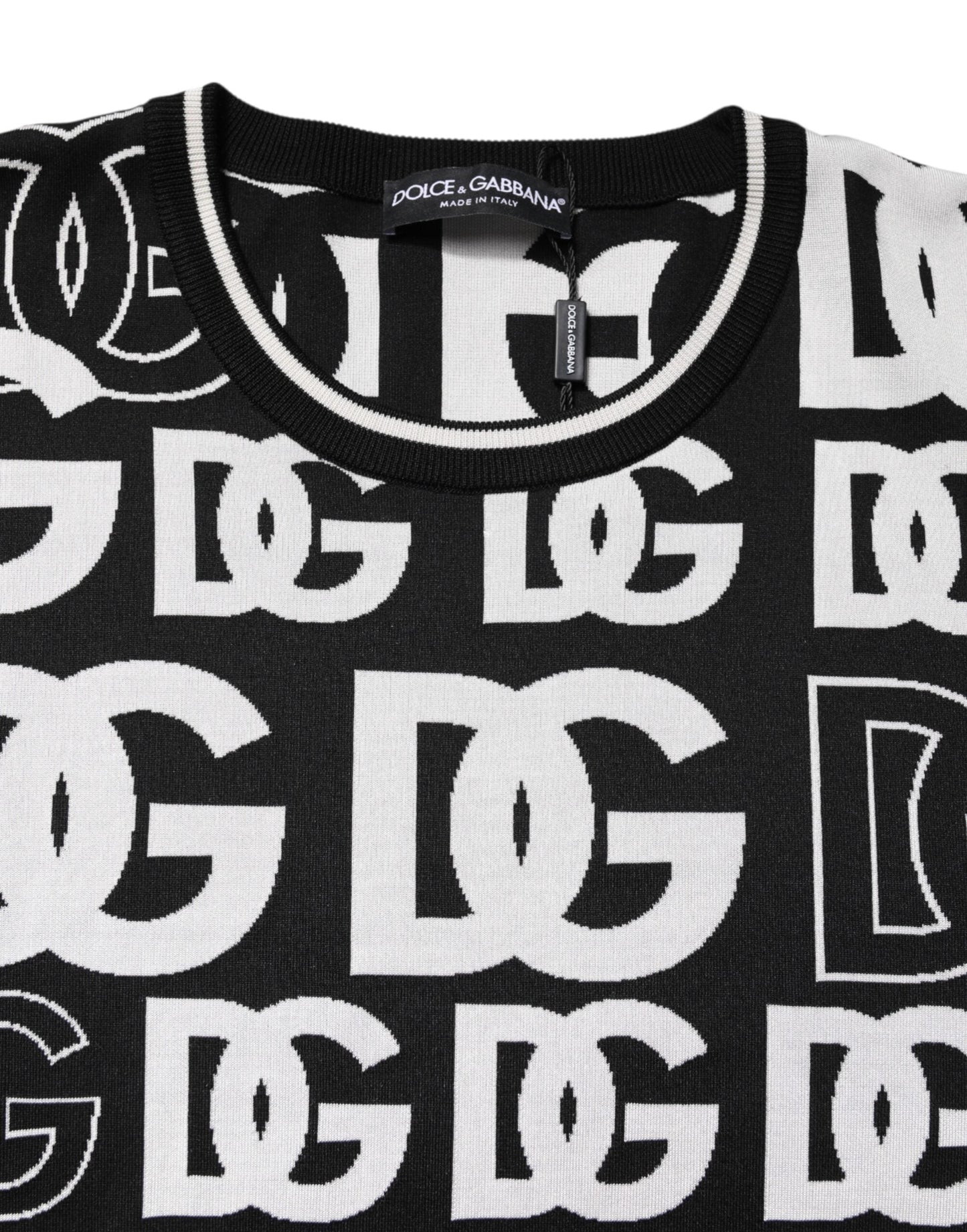 Dolce & Gabbana Black White Silk Knit DG Print T-shirt