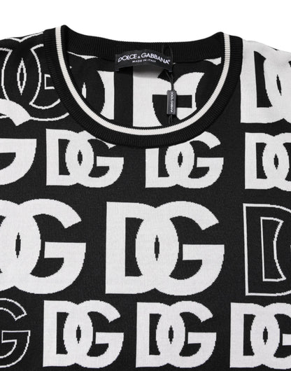 Dolce & Gabbana Black White Silk Knit DG Print T-shirt