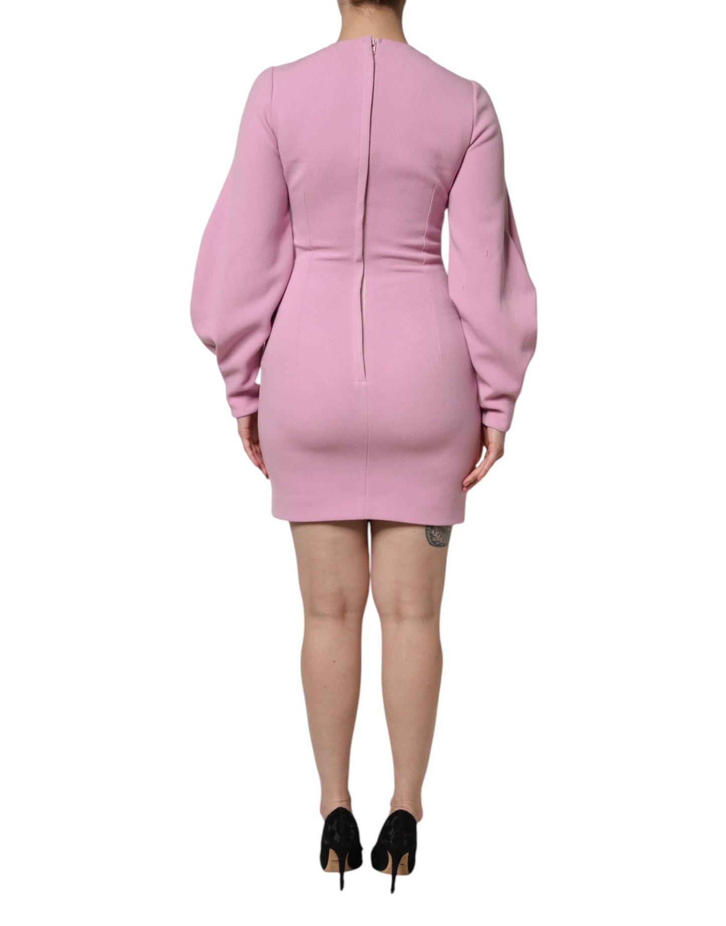 Dolce & Gabbana Pink Polyester Long Sleeves Sheath Mini Dress