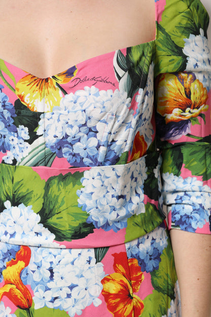 Dolce & Gabbana Multicolor Floral Pleated Sheath Midi  Dress