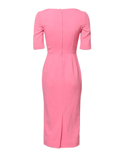 Dolce & Gabbana Pink Viscose Short Sleeve Sheath Midi Dress