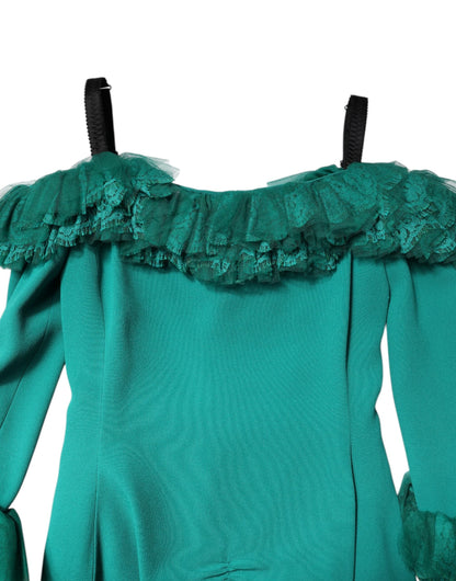 Dolce & Gabbana Green Lace Off Shoulder Sheath Mini Dress
