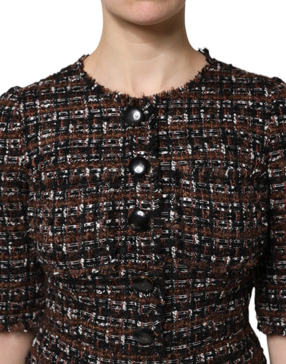 Dolce & Gabbana Brown Tweed Short Sleeves A-line Mini Dress