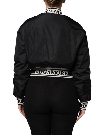 Dolce & Gabbana Black Nylon #DGFamily Full Zip Bomber Jacket