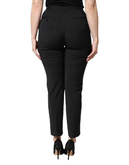 Dolce & Gabbana Black Polyester High Waist Slim Pants