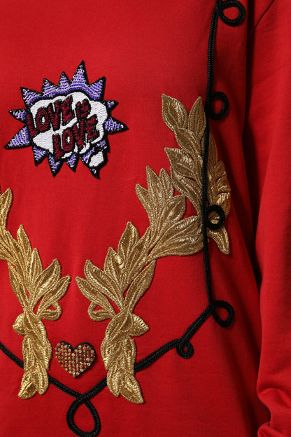 Dolce & Gabbana Red Cotton Queen Sequined Pullover Sweater