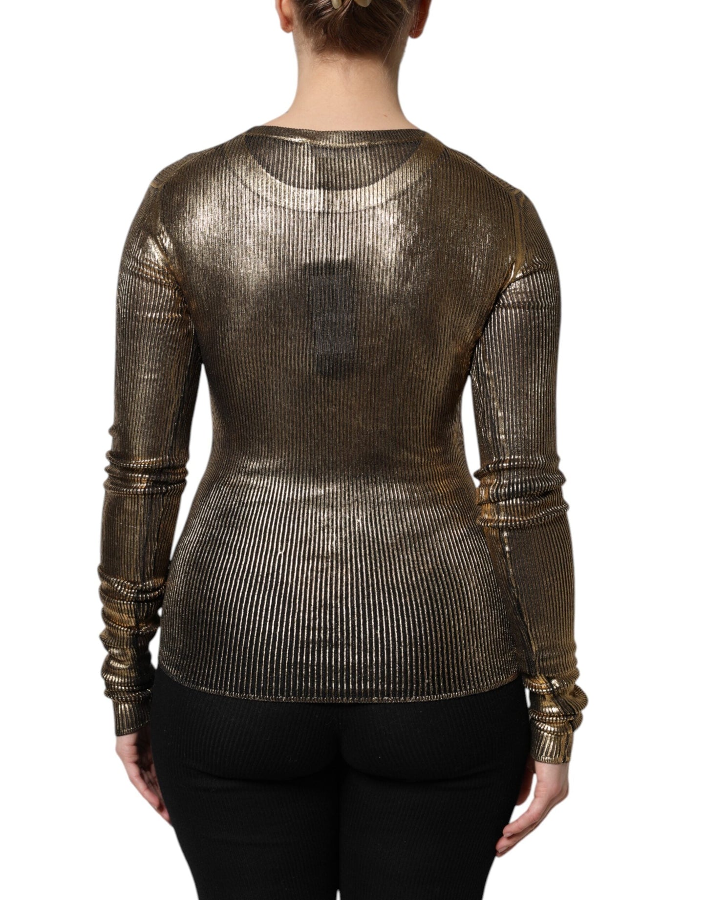 Dolce & Gabbana Gold Round Neck Long Sleeve Pullover Top