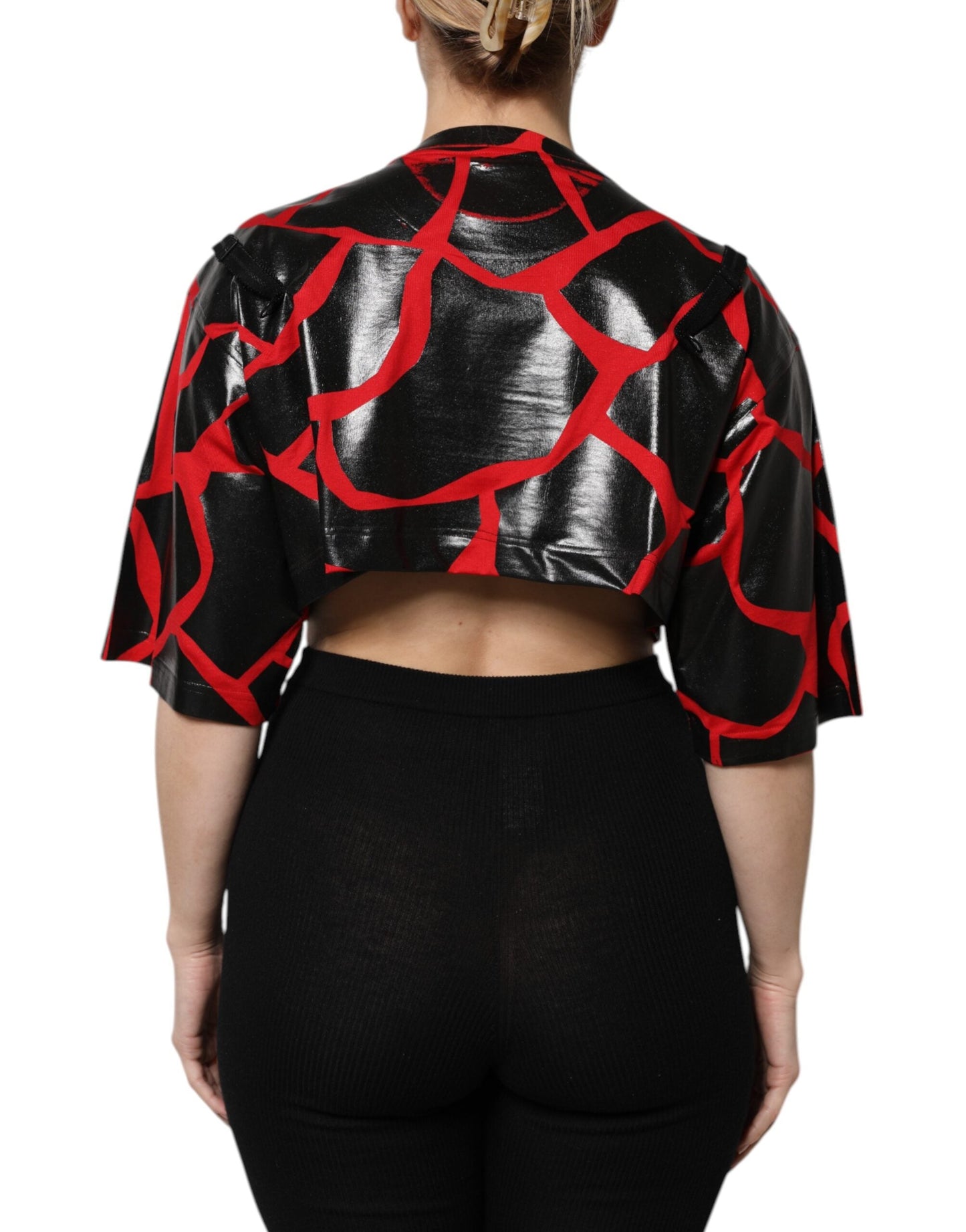 Dolce & Gabbana Red Black Cotton Bustier Detailing Cropped Top
